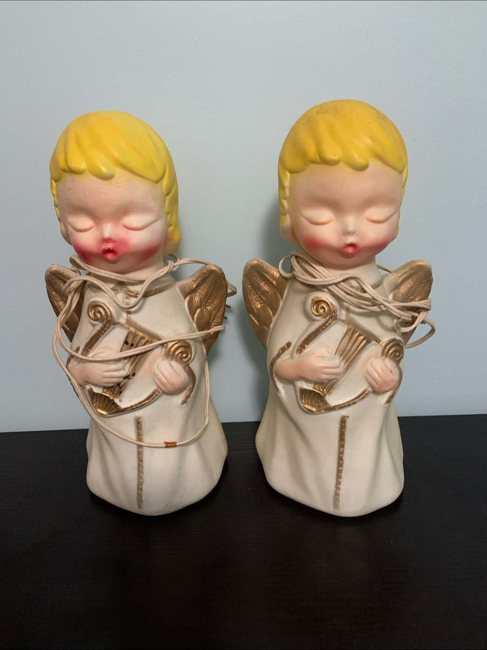 Vintage Blow Mold Angel Pair 14 inches Tall